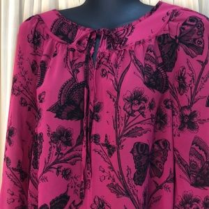 LOFT Blouse Deep Pink & Black Medium